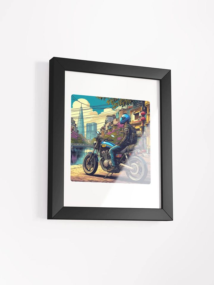 Vibrant Ayous Wood Framed Matte Poster | biker enjoying the atmosphere in manila philippines by AI product image (35)