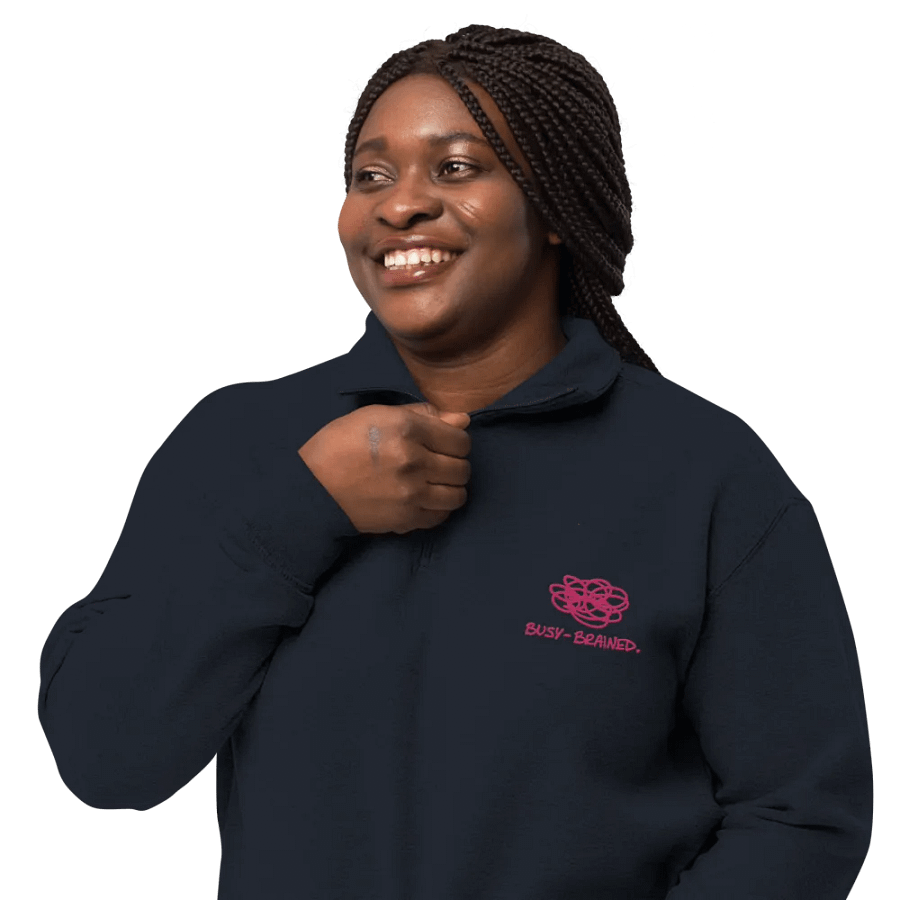 BUSY-BRAINED (pink) embroidered quarter zip product image (4)