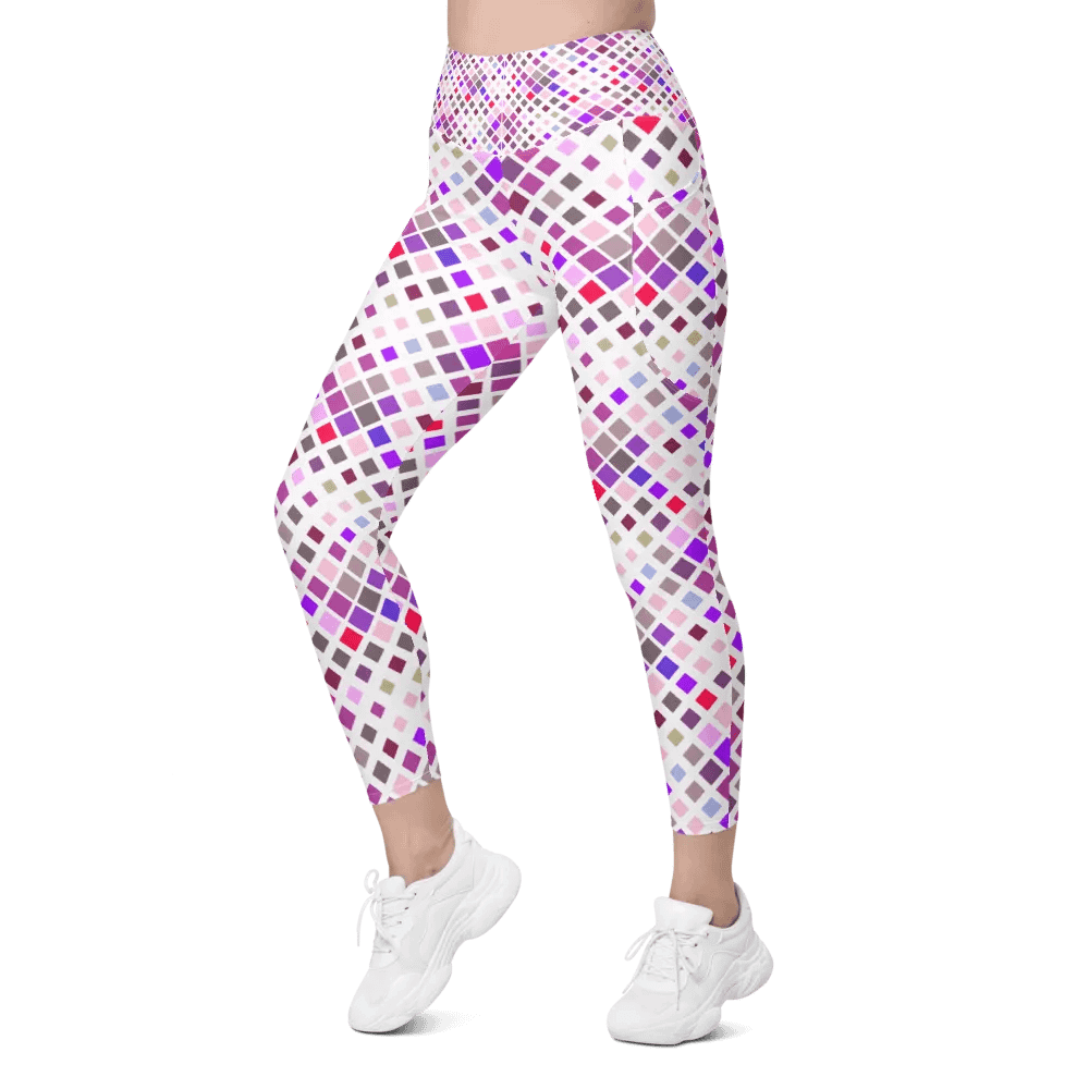 Colorful Square Pattern Design Leggings with Pocket - v11 product image (8)