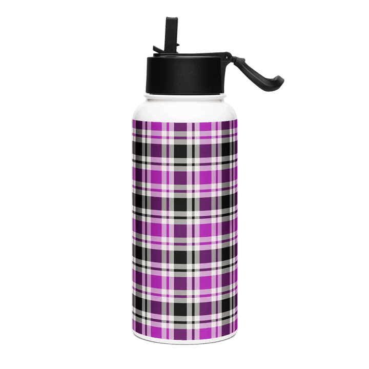 Purple, Black and White Plaid Water Bottle product image (2)