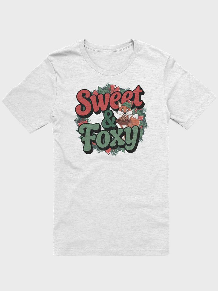 “Sweet & Foxy” t-shirt, Holiday Spirit T-shirt, Playful Sweet & Foxy shirt, Festive fox apparel, Humorous holiday clothing, Christmas-themed apparel, Fox and gingerbread motif, Unique holiday gift product image (1)