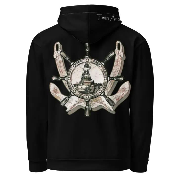 Black Twin anchor ship wheel & Tug CE Hoodie product image (1)