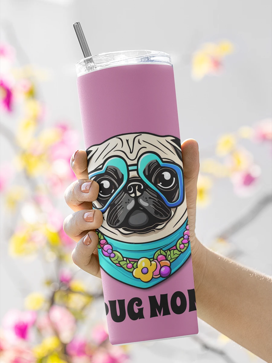 Retro Pug Mom Stainless Steel Tumbler With Straw - purple product image (1)