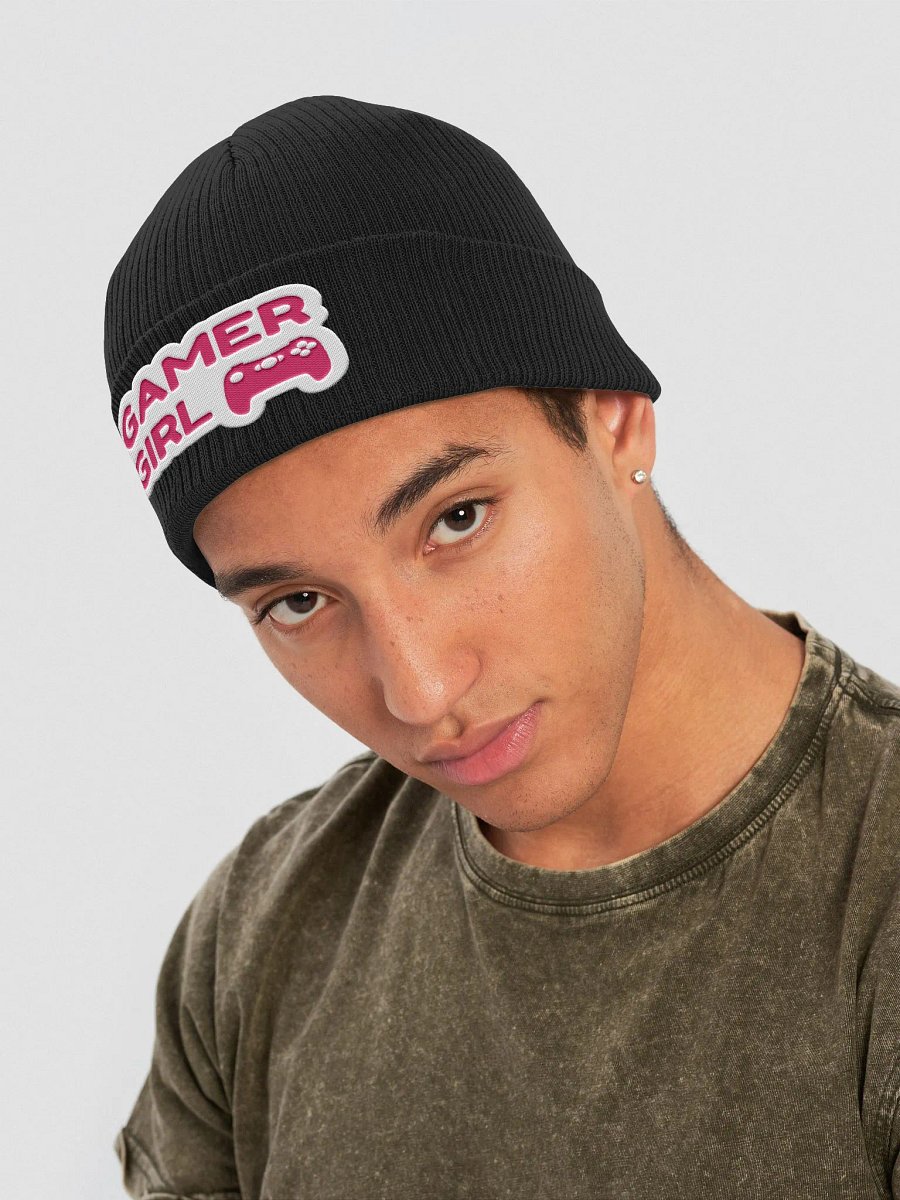 Gamer Girl Embroidered Organic Cotton Ribbed Beanie (Pink Text) product image (4)