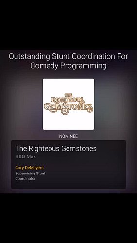 CONGRATS @corydemeyers on your second @televisionacad Nomination for Outstanding Stunt Coordination For Comedy Programming wi...