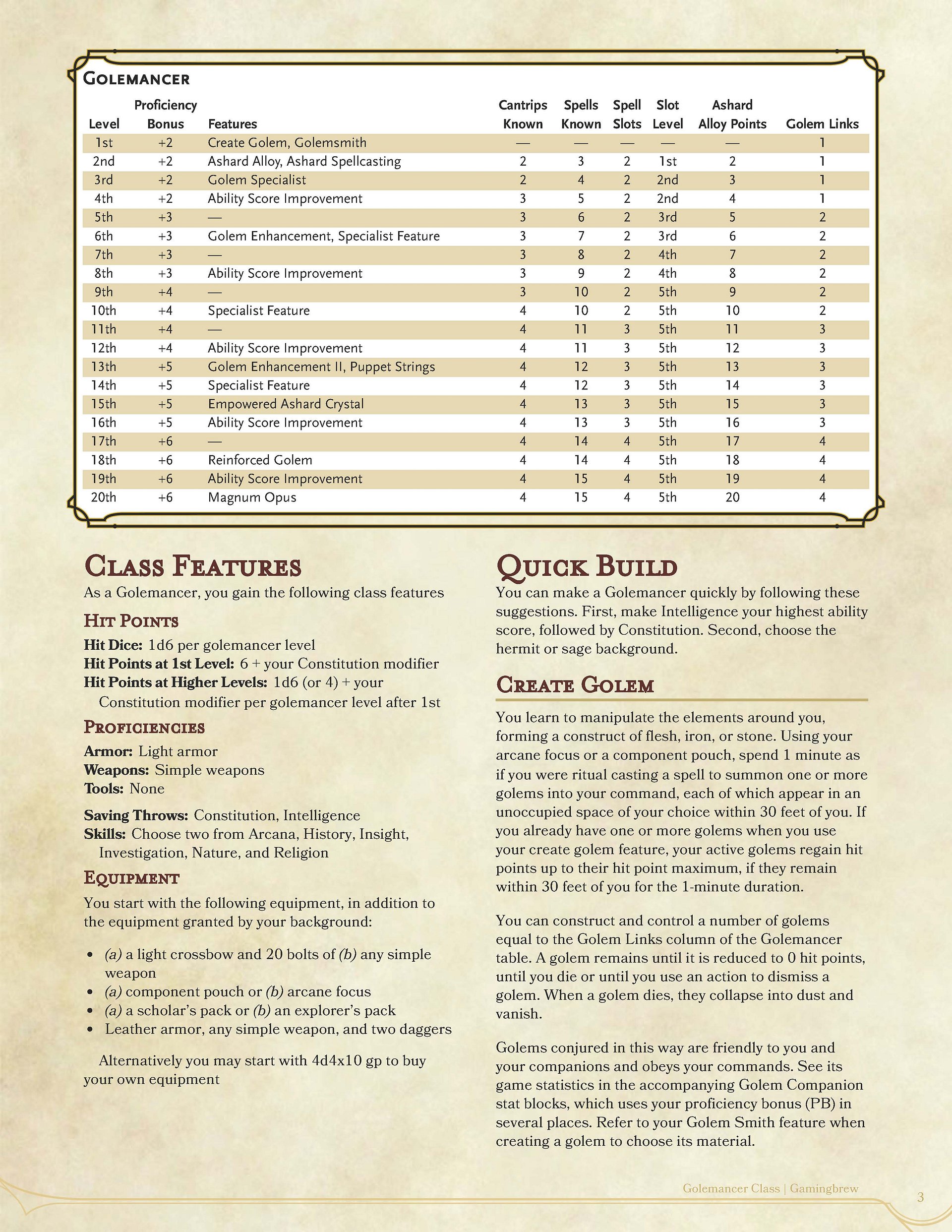 Golemancer 5E Class (PDF) product image (4)