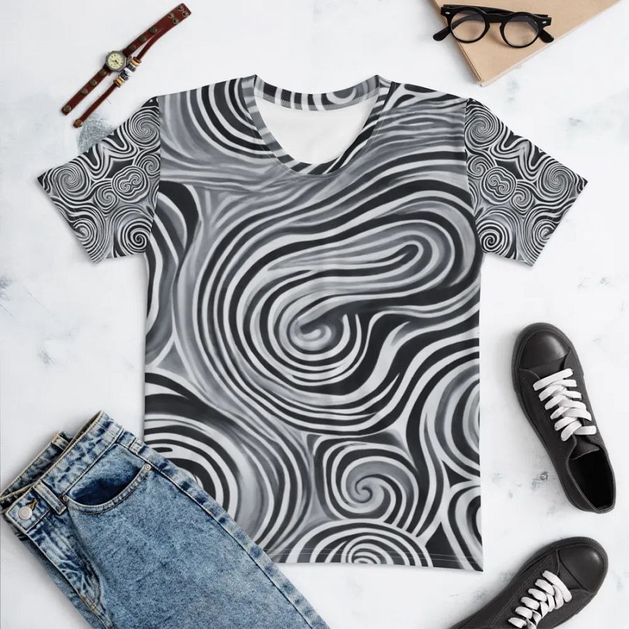 Funky Black and White Noir Tie-Dye Women's Crewneck T-shirt product image (4)