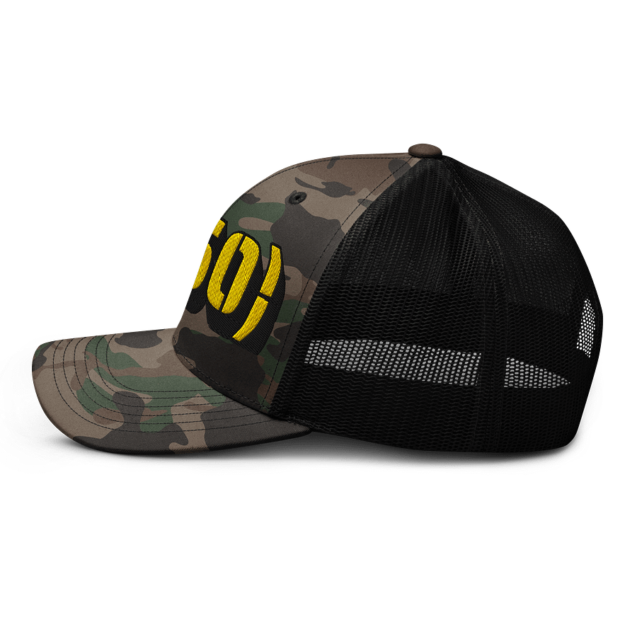 Yellow area code 650 Camo Trucker Hat product image (3)