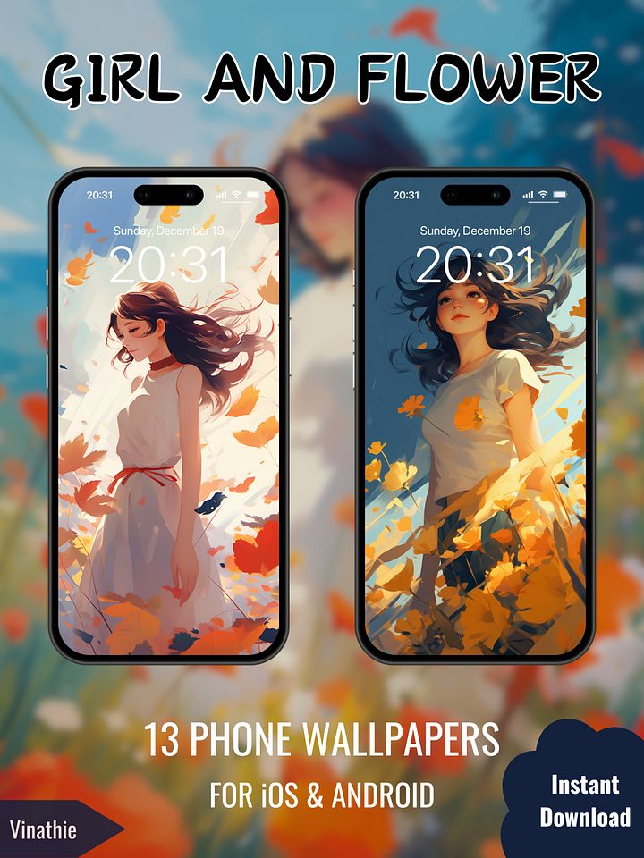 Girl And Flower | Anime Girl | Phone Wallpaper product image (2)