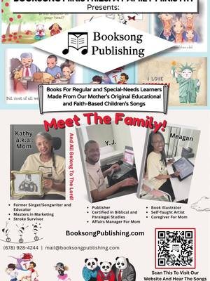 Our Mother was a Speech and Language Pathologist who wrote and performed educational songs on the guitar to help her students learn. These songs were extremely effective, and her students loved them. Even non-verbal students began learning to talk from them. All that changed in 2022 when our Mom suffered a major stroke. She suddenly couldn't do therapy, write songs, or play the guitar anymore. Most importantly, she couldn't help children anymore. But her son and daughter (that's us) were able to take the educational and faith-based songs she wrote and performed over the course of her career and, since her daughter is a self-taught artist, turn those songs into awesome children's books that continue to educate and delight children. These books are great for parents and teachers who want wholesome educational materials and faith-based character-building for their kids and students. Each book is unique, beautiful, and - best of all - affordable. Kids love them, and you will too! See for yourself at BooksongPublishing.com - the link is in our bio! We can't wait to see you there!