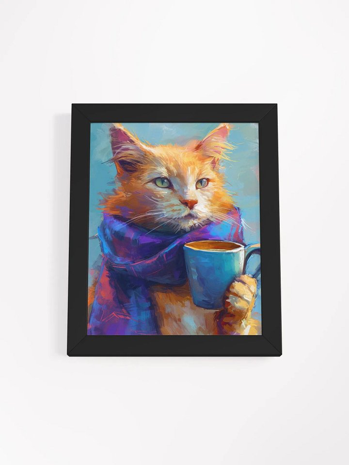 Whimsical Cat with Blue Scarf Framed Poster product image (2)