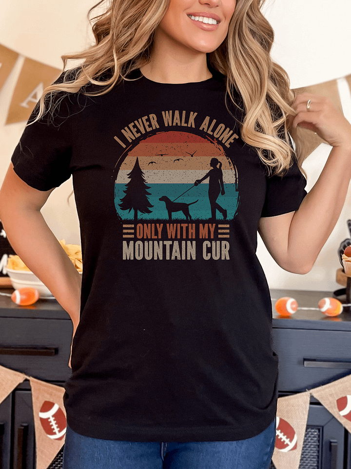 Mountain Cur Dog Walking MOM Retro Vintage Sunset Silhouette Shirt product image (1)