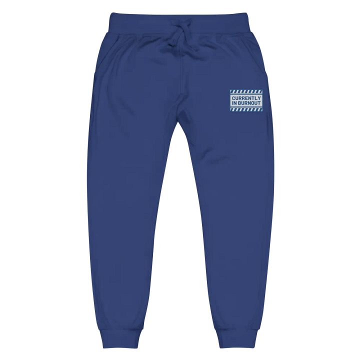 CURRENTLY IN BURNOUT (royal design) embroidered fleece joggers product image (14)