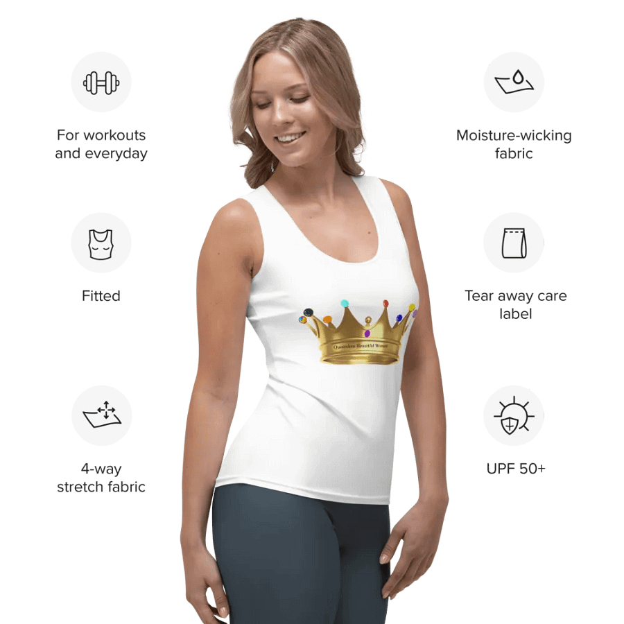 Queendom Beautiful Women -White Tank Top/Multi-Color Crown (TM) product image (6)