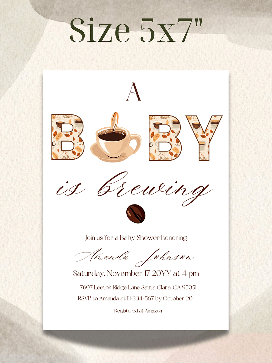 Coffee Themed Baby Shower Invitation, Rustic Brown and Beige Baby Shower Party, A Baby is Brewing Brunch Invitation, Digital Download product image (4)