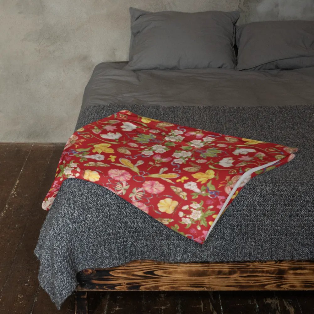 Exotic Blooming Floral Butterfly Red Throw Blanket product image (11)