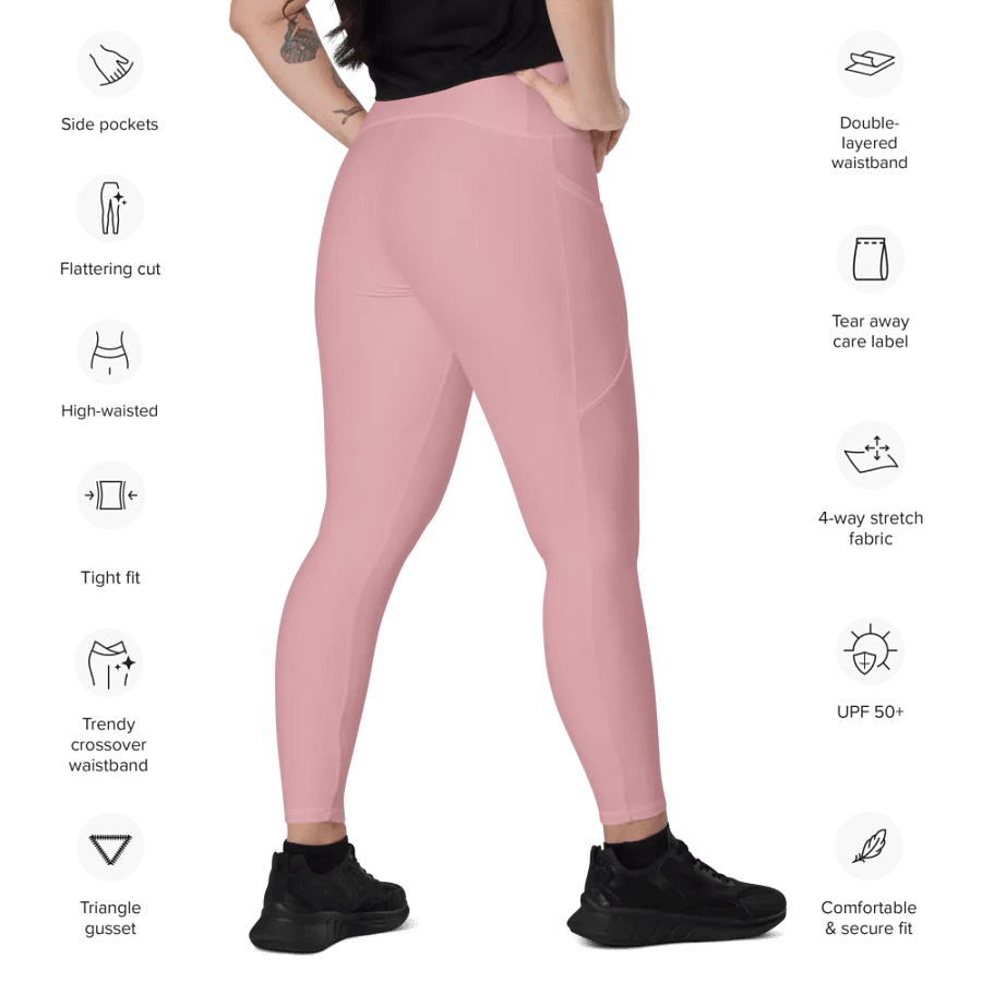 Plain Dusty Light Pink Soft Summer Women's High Waisted Premium Crossover Leggings with Pockets by Treasure Pie product image (11)