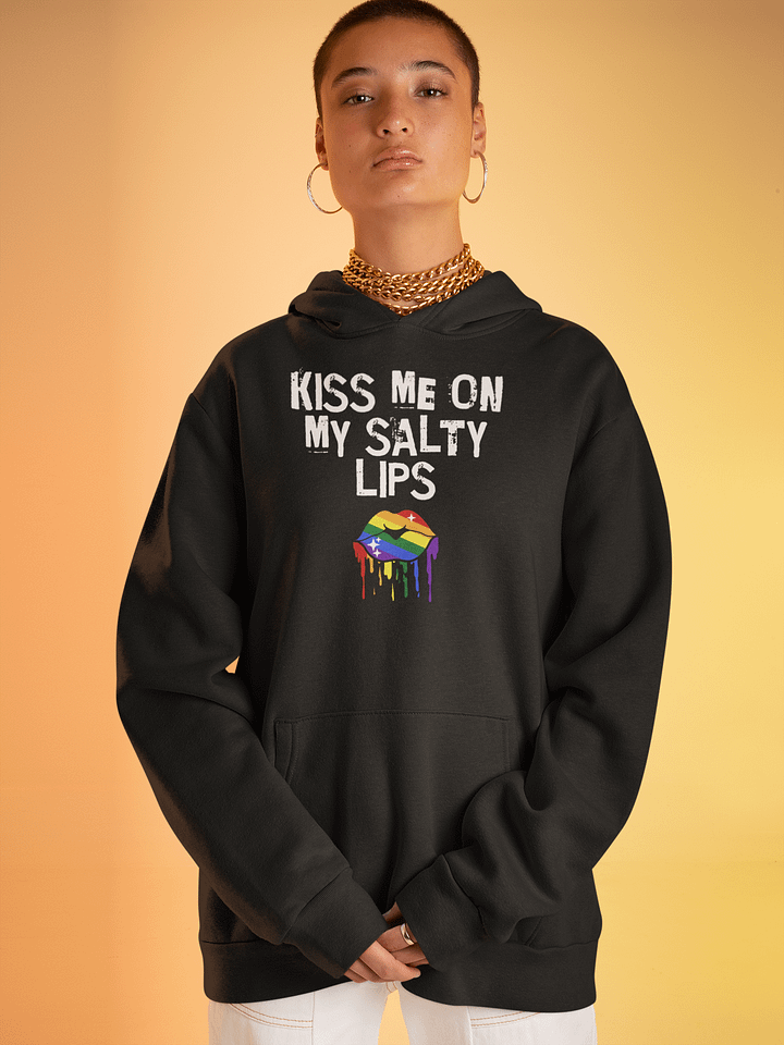 LGBTQ+ Hoodie Kiss Me On My Salty Lips Rainbow (Black) product image (1)