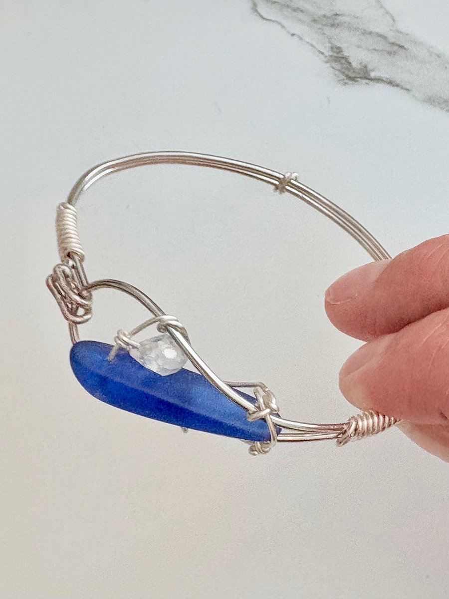 Ocean Whispers Wire-Wrapped Sea Glass Bracelet | Handmade 6.75" Coastal Charm by Monique Faella Designs™ | MFD-00075 product image (11)