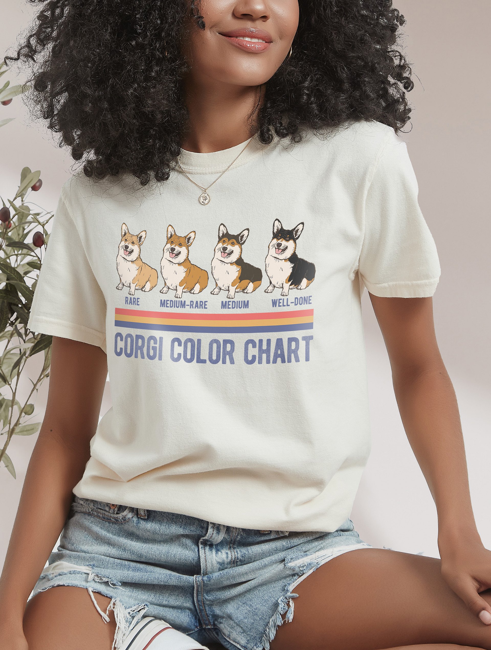 Welsh Corgi Color Chart T-Shirt | Funny Retro-Style Corgi Color Types Using Steak Colors for Reference product image (2)
