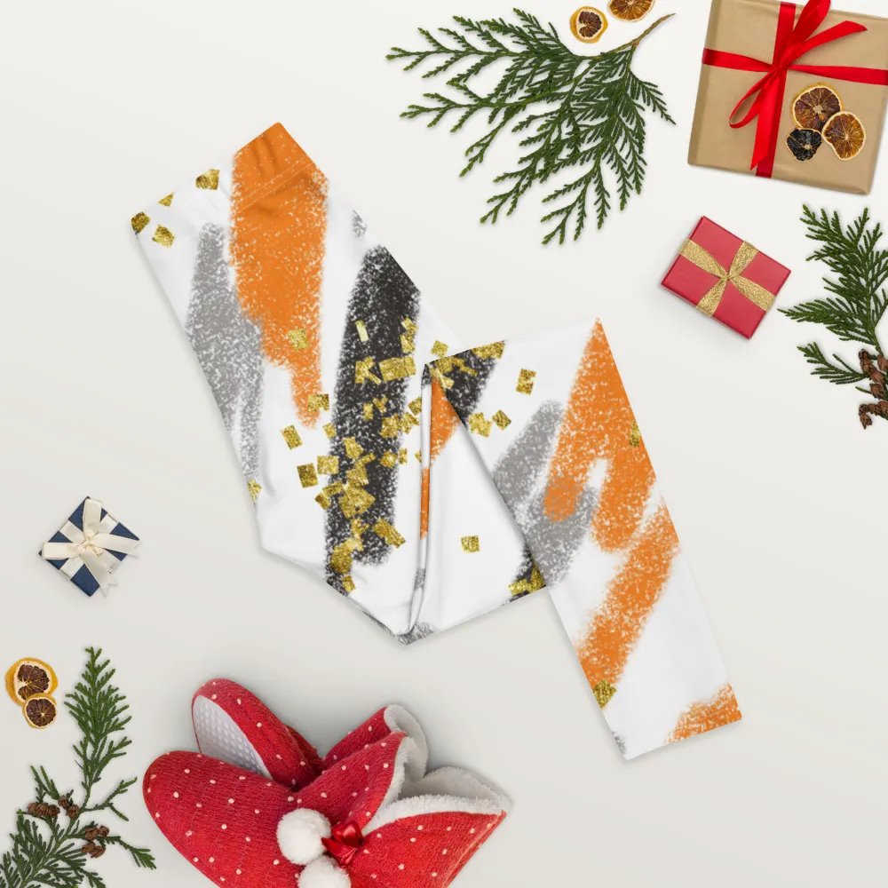 Black Orange abstract vintage print leggings product image (10)