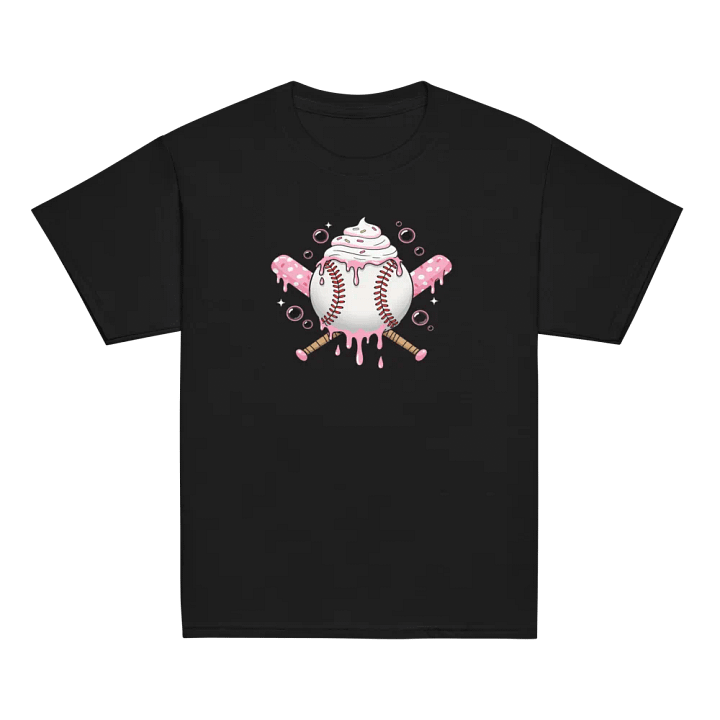Sweet Softball Vibes Youth Tee – Cute Dripping Ice Cream Baseball & Pink Polka Dot Bats product image (7)