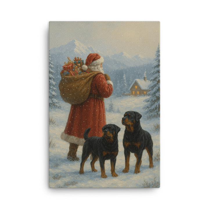Snowy Santa Claus & Rottweilers Sleek Thin Canvas Art product image (2)