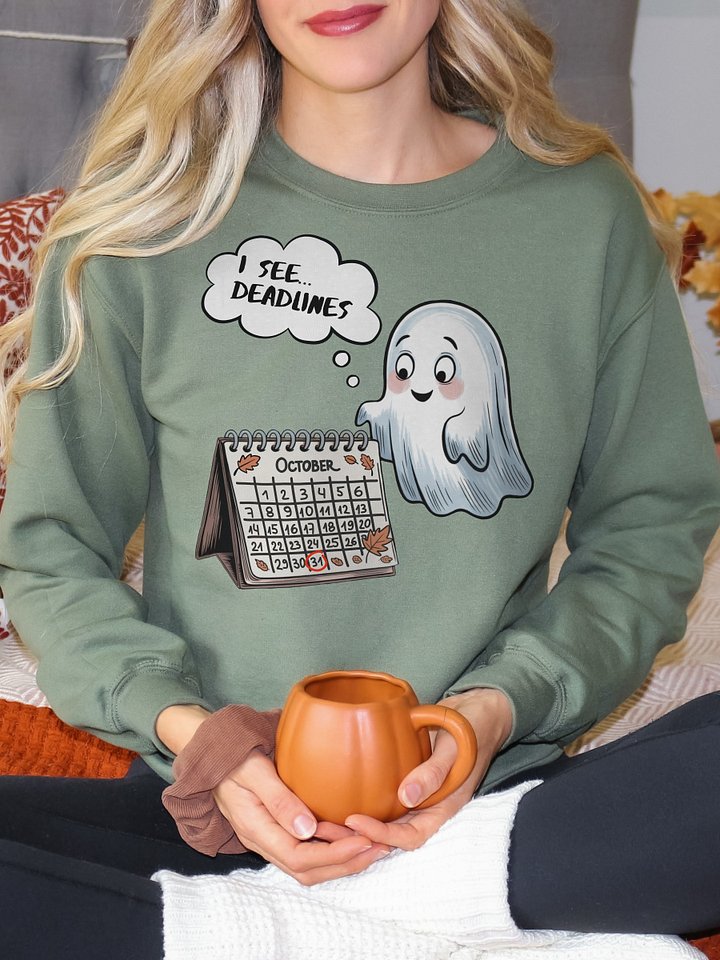 Cute Kawaii Ghost Halloween Sweatshirt for Office Workers and True Crime Lovers product image (13)