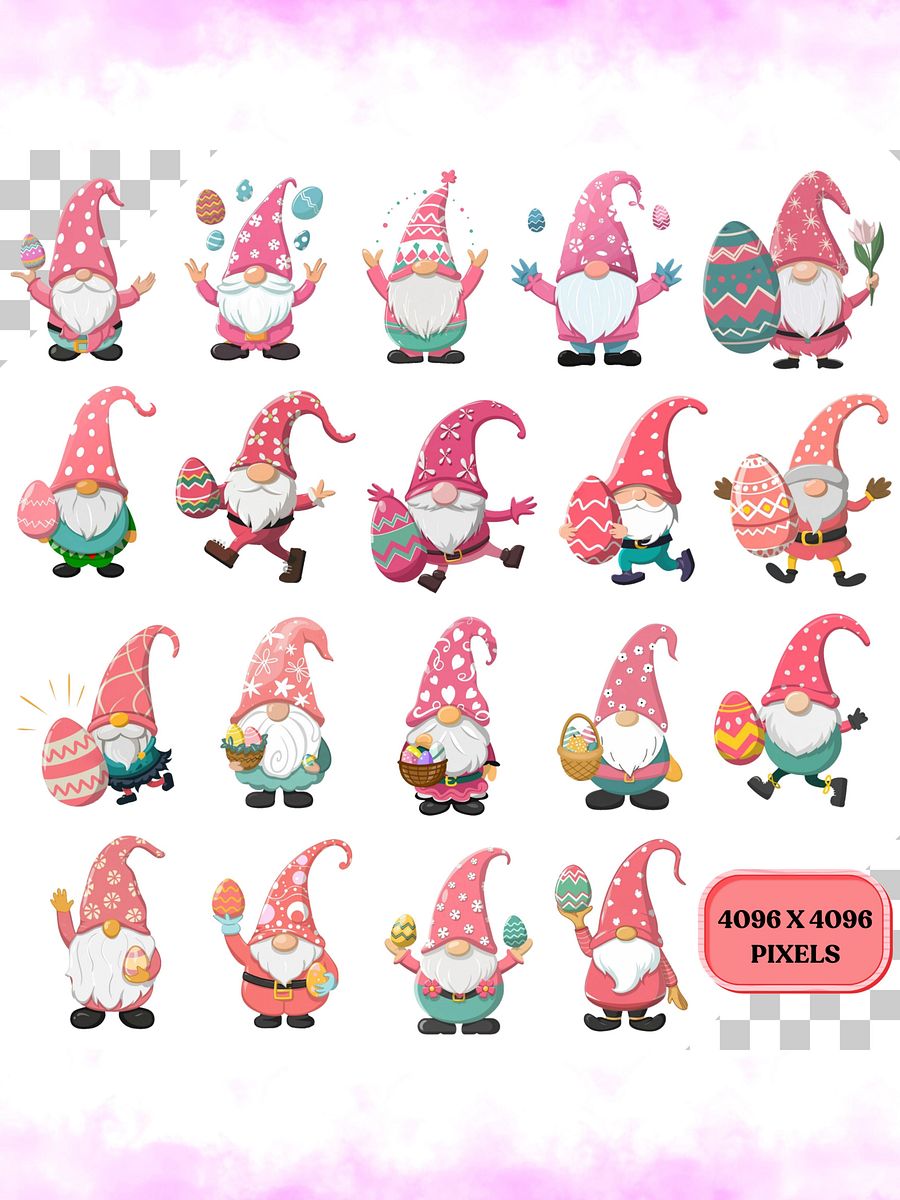 45 Pink Easter Gnome Clipart Bundle (+Extra) product image (3)