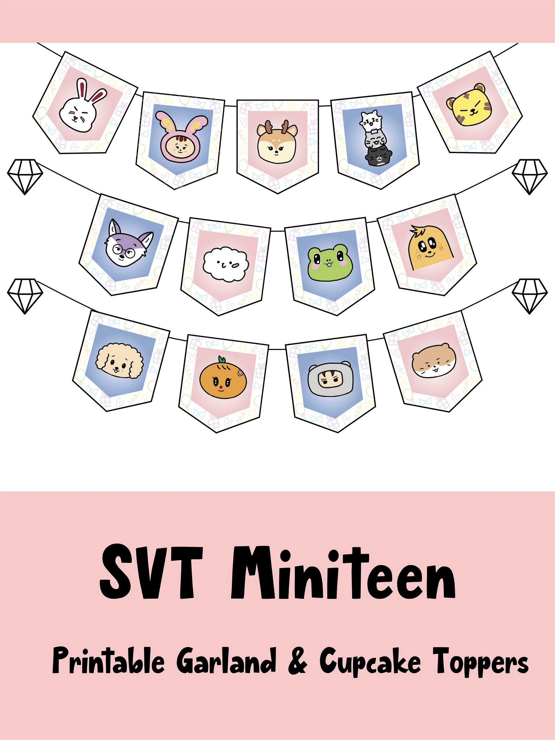 SEVENTEEN k-pop Miniteen Banner & Cupcake Toppers - Printable Garland Bunting product image (1)