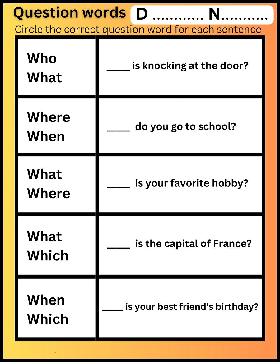 Question Words Worksheet Practice English product image (2)