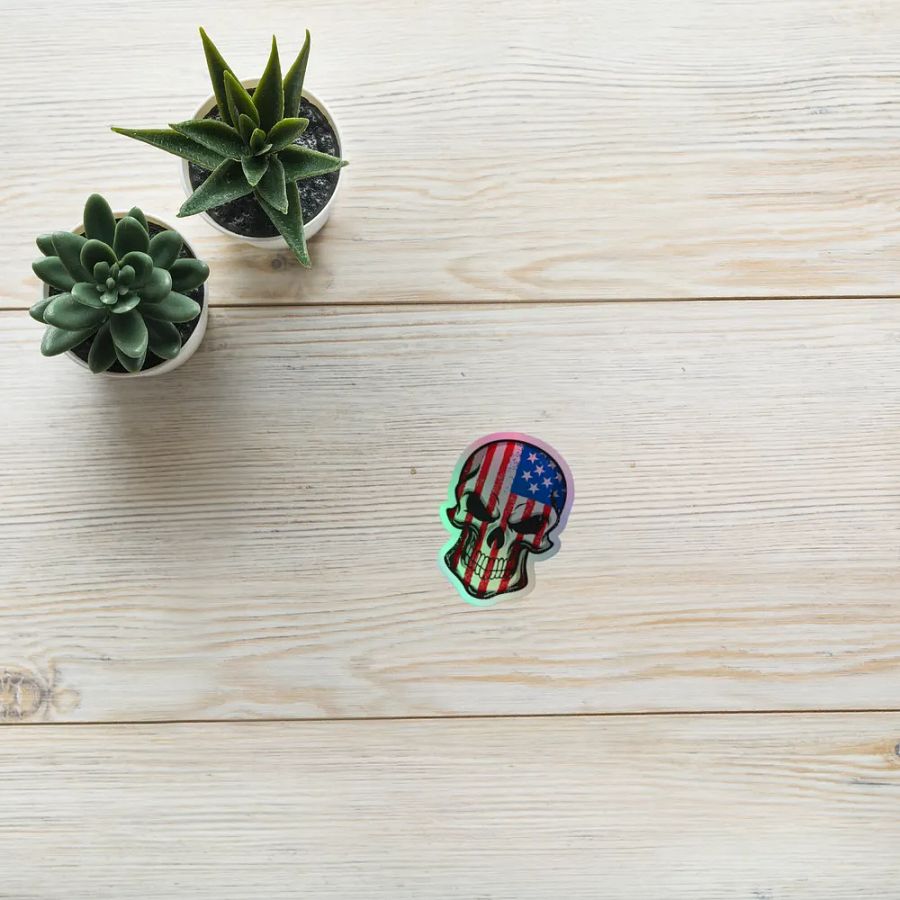 USA Patriotic Skull Holographic Sticker Set product image (9)