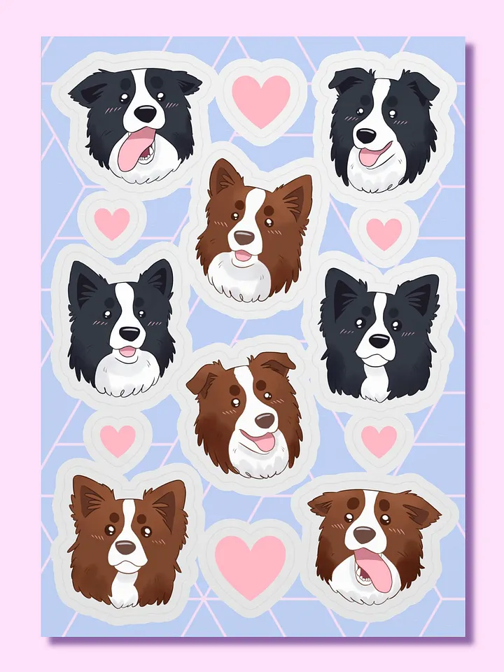 Cute Border Collie Dog Faces Sticker Sheet product image (1)