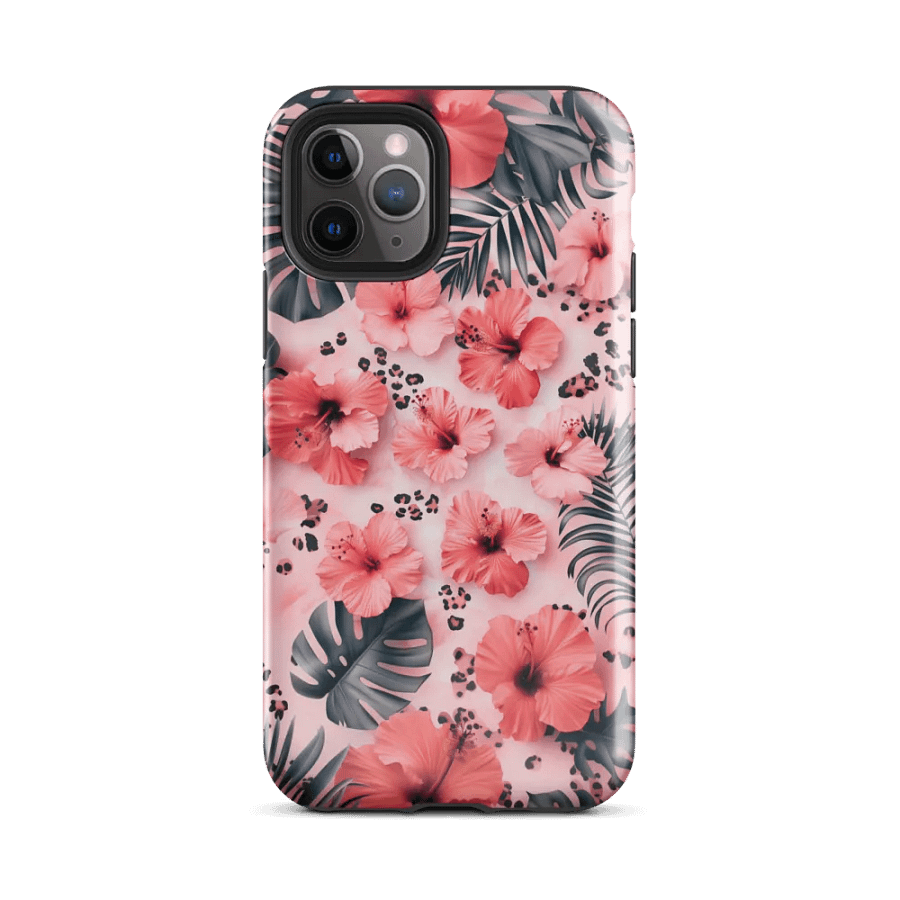 Pink Tropical Hibiscus Leopard Spots - Tough Phone Case product image (2)