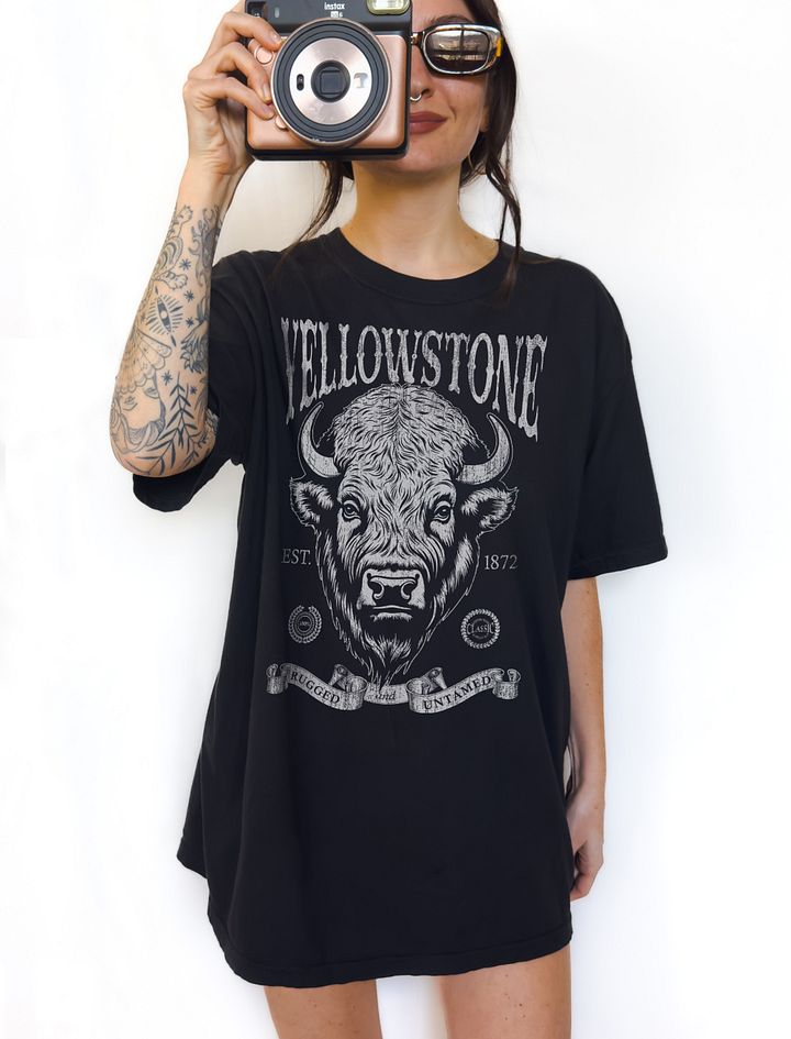 Yellowstone National Park T-Shirt | Vintage-Style Grunge Western Tee with a Bison Head product image (1)