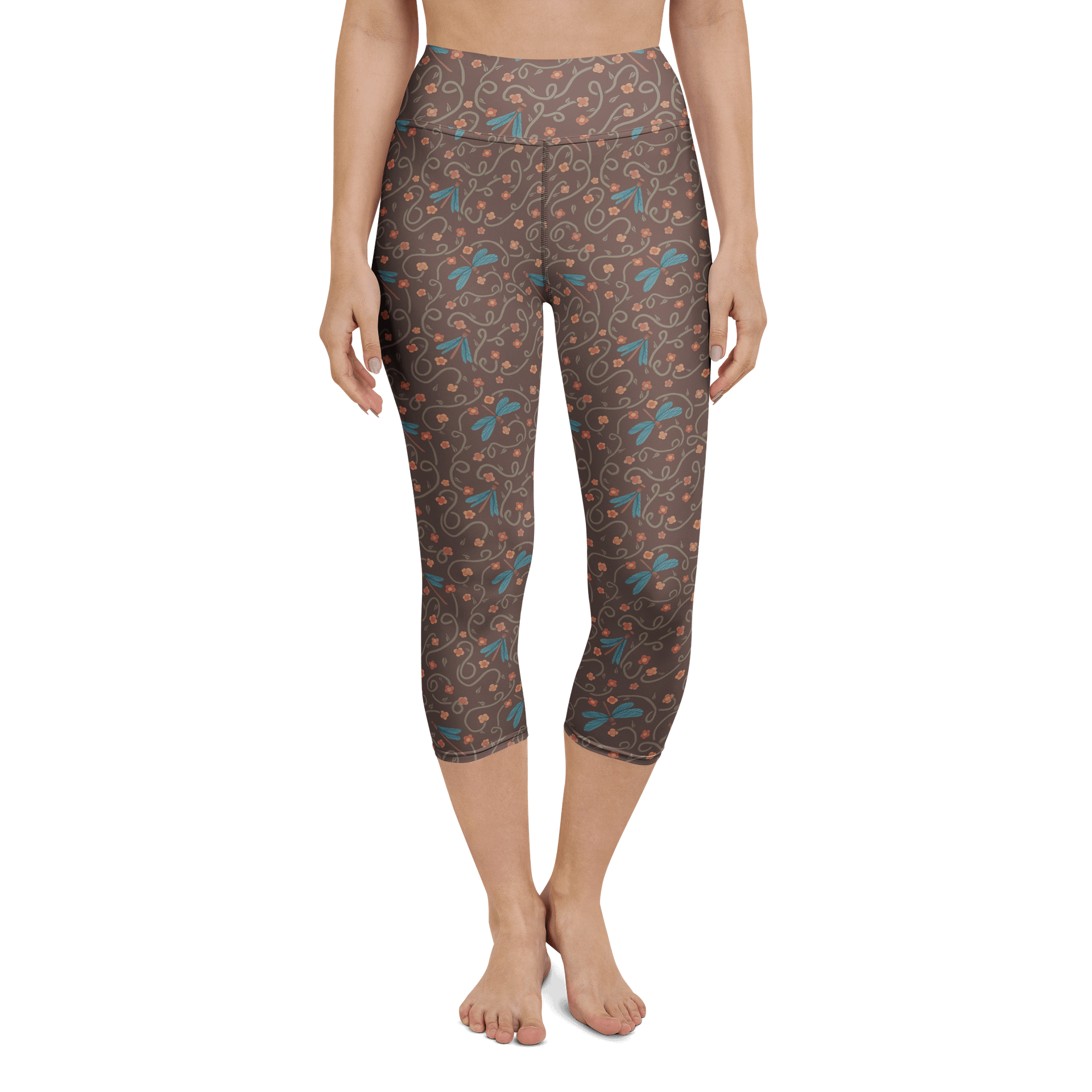 All-Over yoga capri leggings. Dragonfly and floral artistic activewear product image (4)
