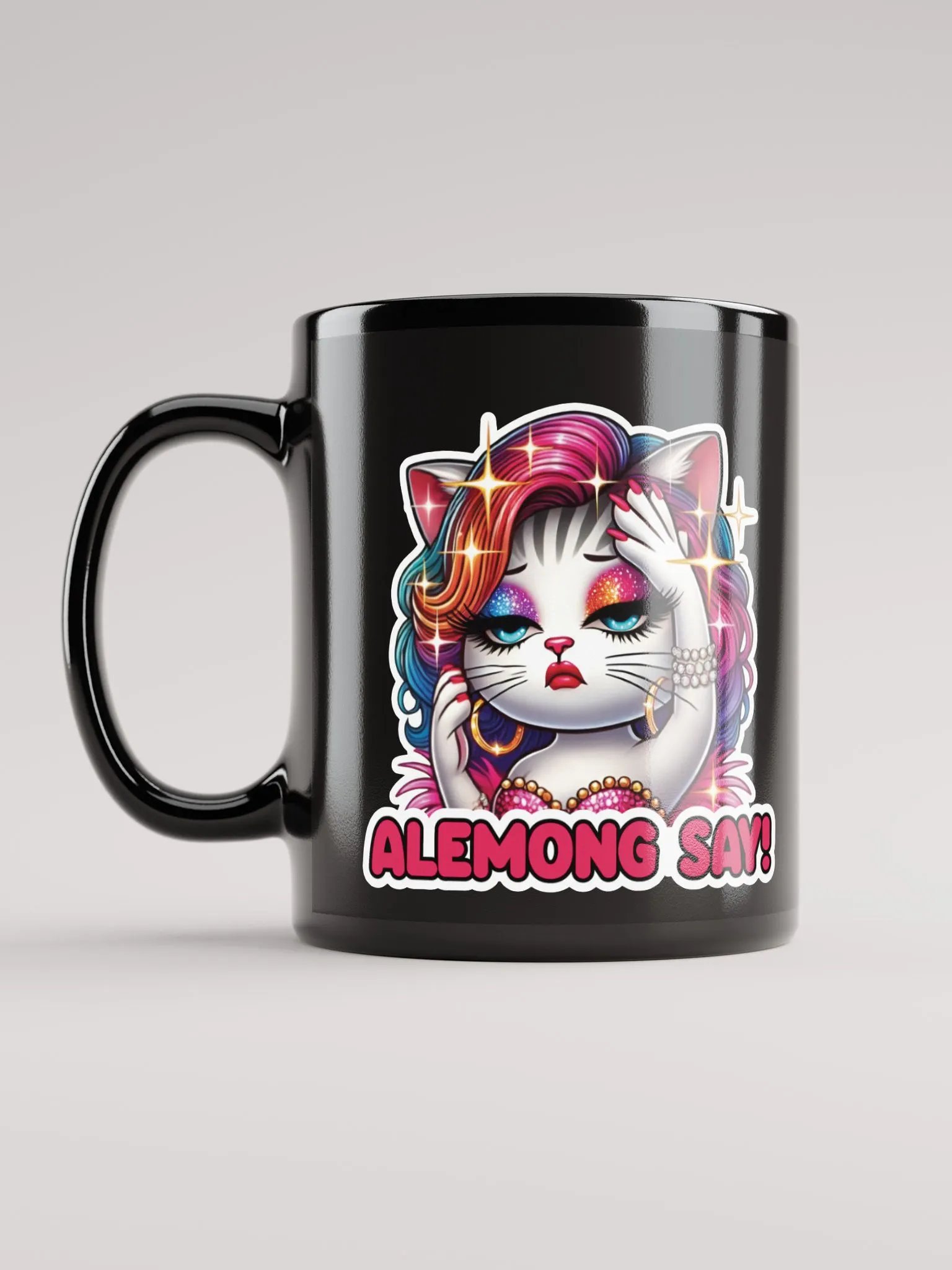 Alemong Say! Black Glossy Mug product image (6)