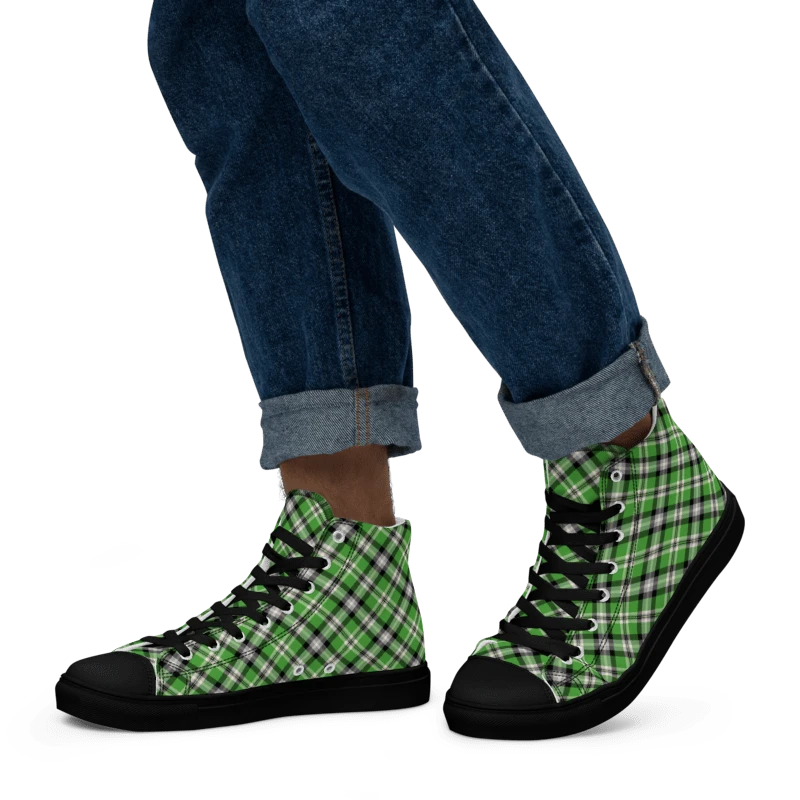 Bright Green Plaid Men's High Top Shoes product image (5)