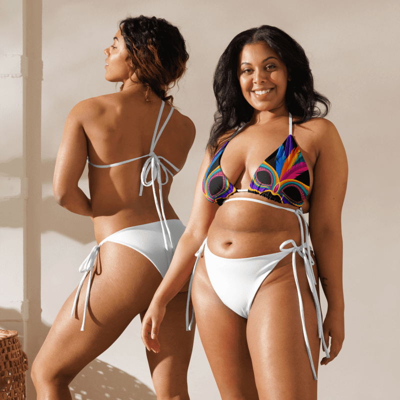 Low Rise Cheeky String Bikini, Mardi Gras Top, White Bottoms product image (7)