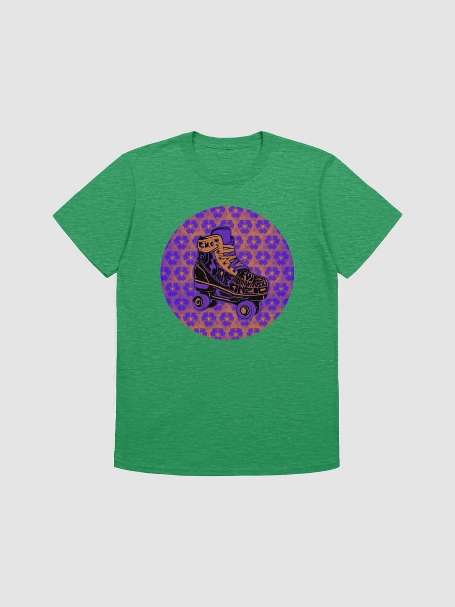 Evie Skates T-shirt with purple logo and green shirt product image (1)