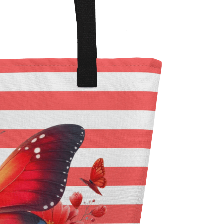 Vibrant Butterfly Paradise Red Stripped Tote Bag product image (9)