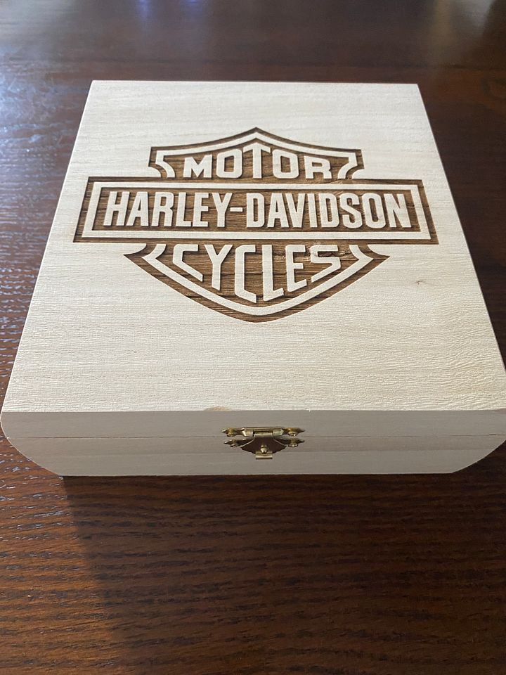 Wood Box Engraved with Harley-Davidson Logo. product image (1)