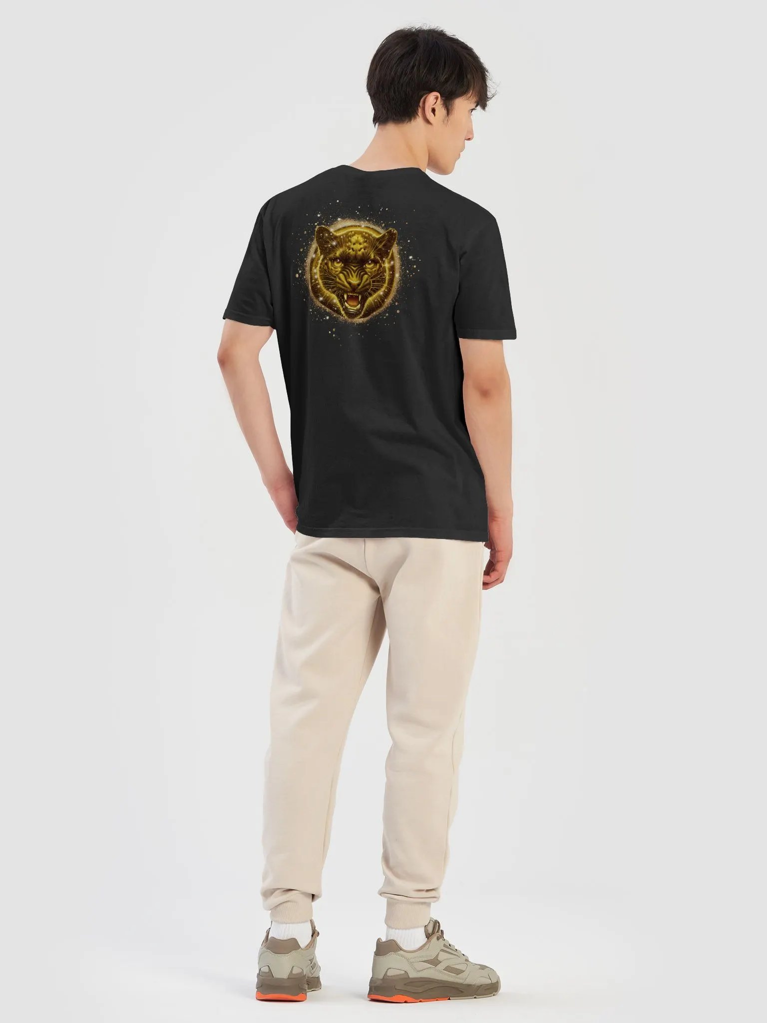 Glitter Gold Black jaguar Badge Design (Unisex Black T-Shirt) product image (8)