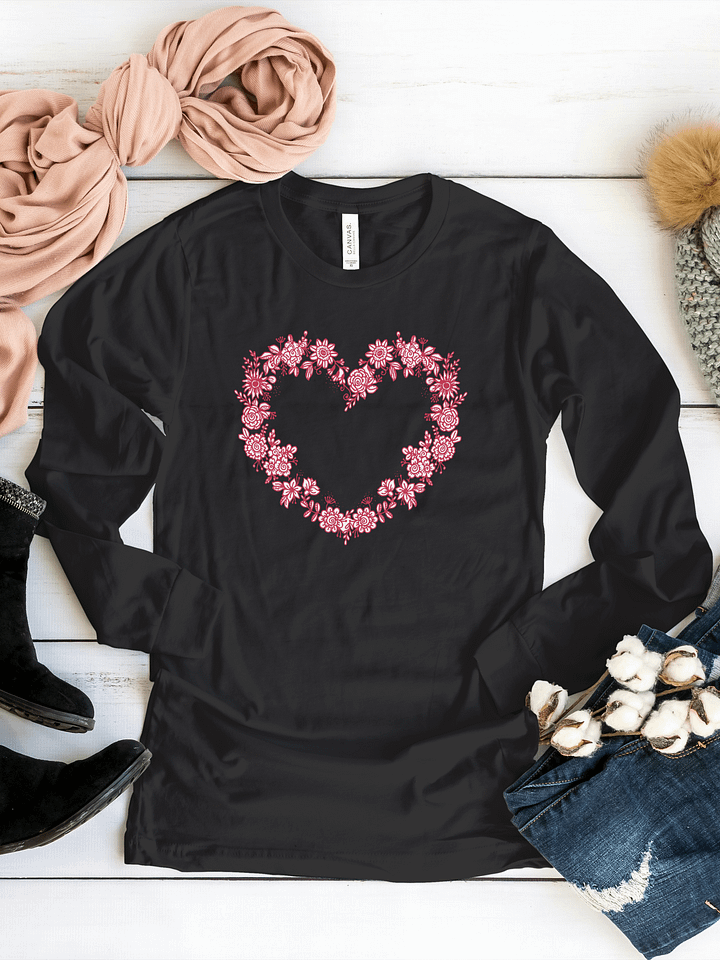 Red Floral Heart Women's Long Sleeve T-Shirt product image (1)