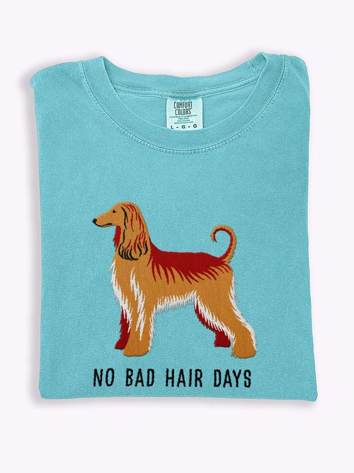 No Bad Hair Days T-Shirt(Embroidered) of an Afghan Hound product image (1)