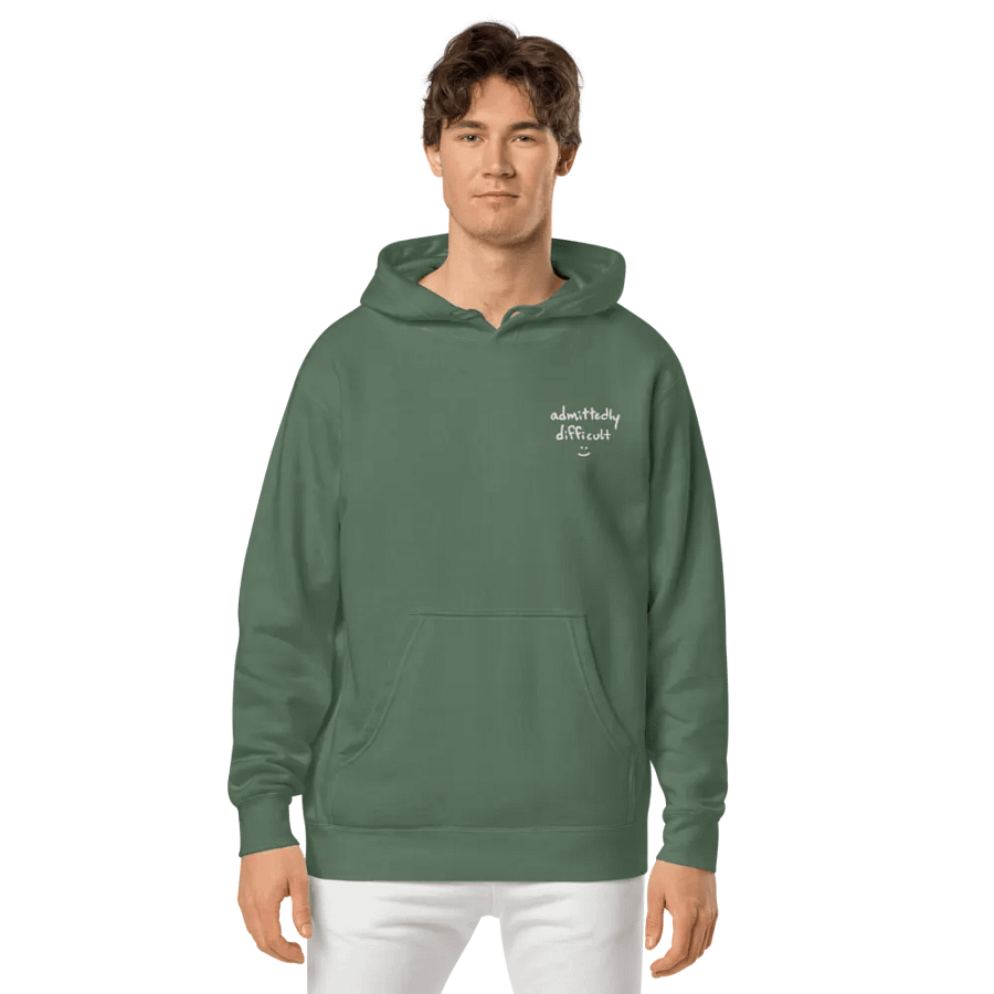 admittedly difficult (white thread) embroidered pigment hoodie product image (30)