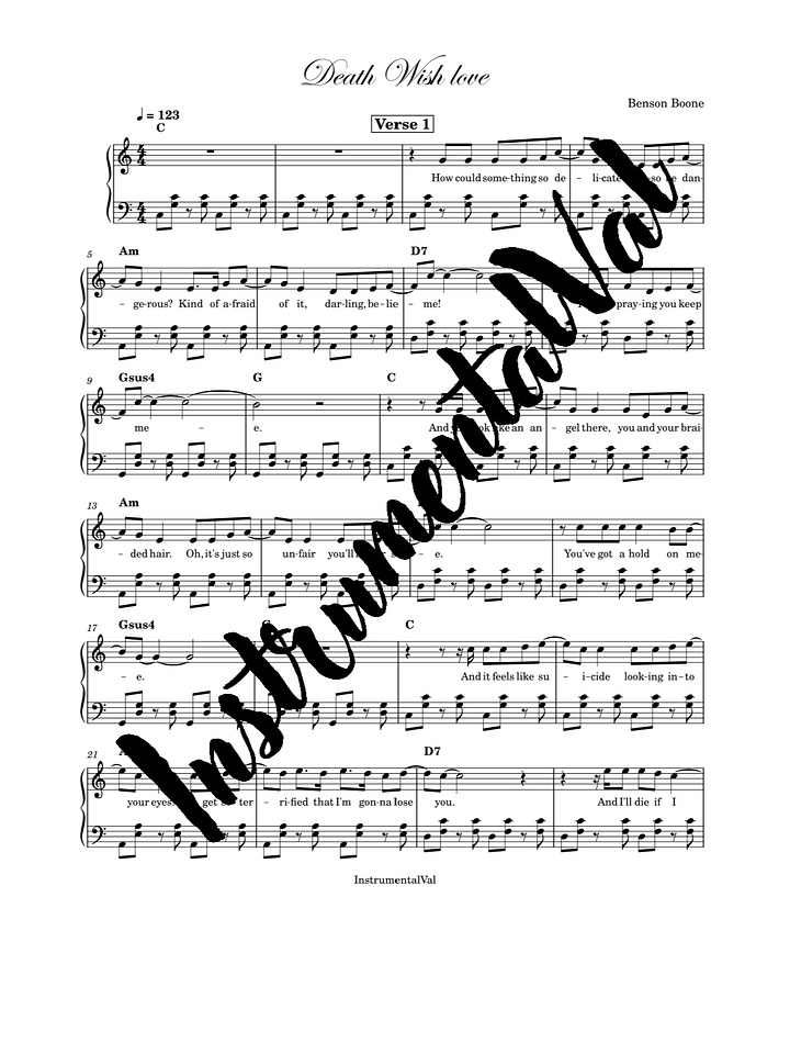 Death wish love - Benson Boone piano solo product image (1)