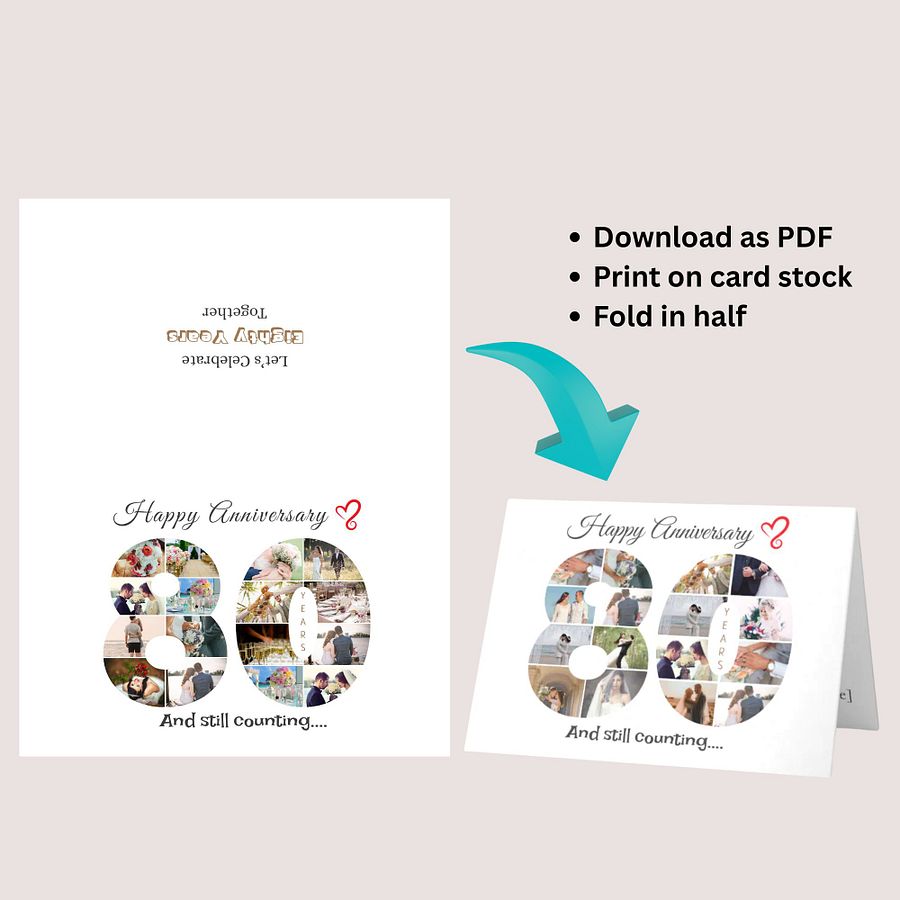 80 Year Anniversary Photo Card Editable Canva Template product image (7)