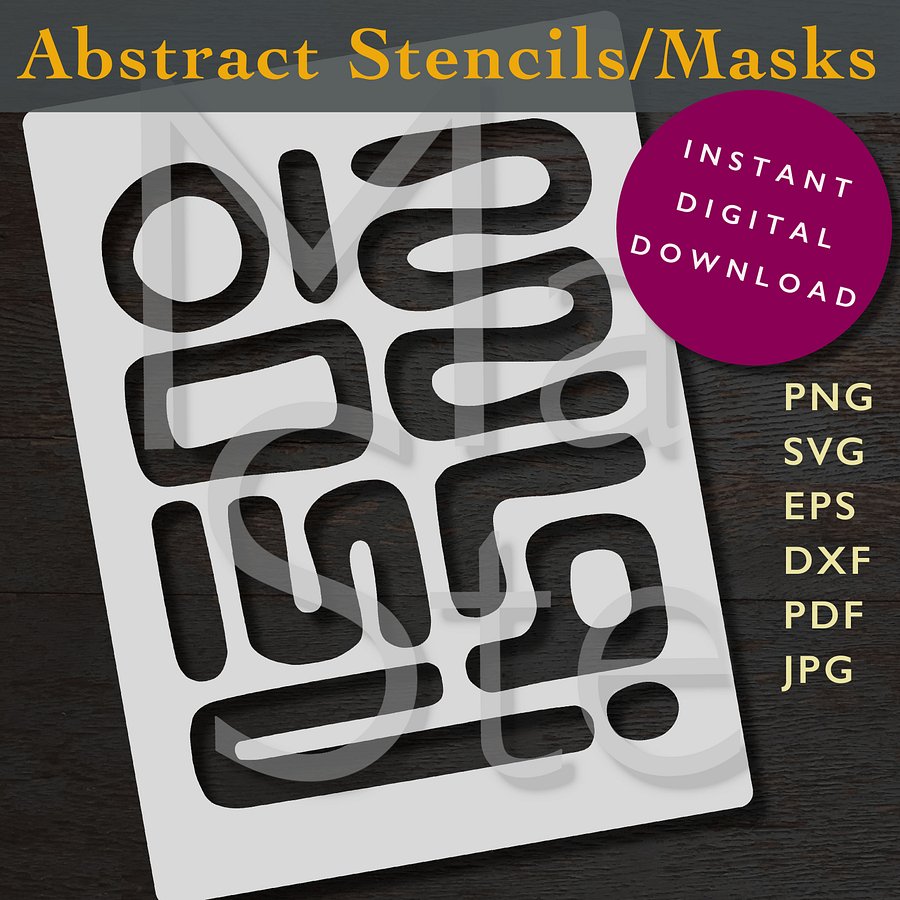 Abstract Shapes Digital Stencil Template SVG DXF Vector Files png pdf Cricut Mylar Cutting Laser Masks Instant Digital Download Abstracts 2 product image (1)