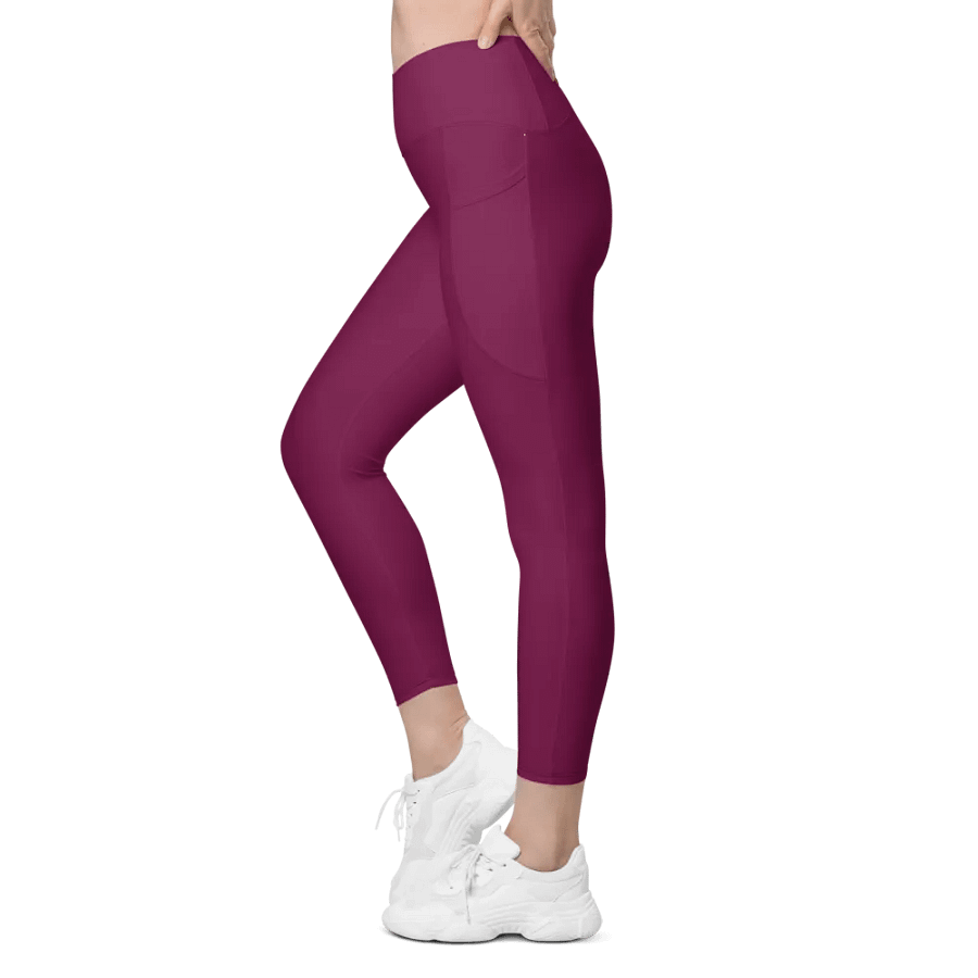 Plain Dark Burgundy Red True Summer Women's High Waisted Premium Crossover Leggings with Pockets by Treasure Pie product image (6)